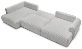 Colțar gri deschis extensibil/cu spațiu de depozitare cu tapițerie din catifea reiată (cu colț pe partea stângă/în formă de "U") Lucien – Bobochic Paris