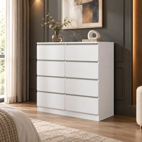 RESIGILAT- Comodă modernă cu 8 sertare, 90x40x96 cm, Alb