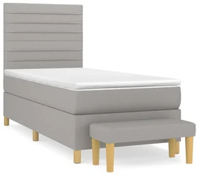 3137213 vidaXL Pat box spring cu saltea, gri deschis, 100x200 cm, textil