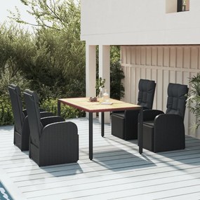 3157608 vidaXL Set masă pentru grădină, 5 piese, negru, poliratan/lemn acacia