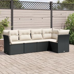 3249435 vidaXL Set mobilier de grădină cu perne, 5 piese, negru, poliratan