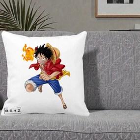 Perna Personalizata One Piece Luffy Gear Second Foc, 40x40 cm, Alba Mata, Husa Detasabila, Perna Inclusa, BEKZ®
