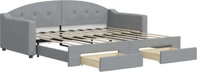 vidaXL Pat de zi cu extensie și sertare, gri deschis, 90x190cm, textil
