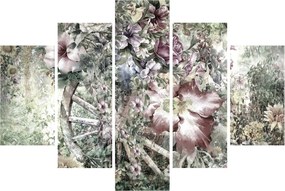 Tablou - Flori pe roata de lemn (150x105 cm)