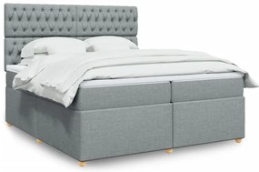 vidaXL Pat box spring cu saltea, gri deschis, 200x200 cm, textil