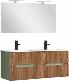 Trent Mobilier de baie 120 cm chiuvetă ceramică cu oglindă 60x120 cm stejar verde măslin-sunset