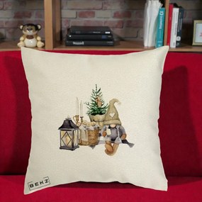 Perna Decorativa Gnom Scandinav cu Felinar, 40x40 cm, Ecru, Husa Detasabila, Perna Inclusa, BEKZ®