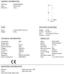 Lampadar/Lampa de podea LED design modern Taros alb