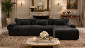 VELORA – Canapea Modulară din Chenille Premium, din spumă de înaltă densitate, L-Shape, 3 perne, Ultra Confort & Design Reconfigurabil, Negru