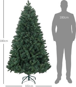 HOMCOM Pom de Crăciun Artificial, Brad Realist Pliabil cu Design cu Balamale și Bază Metalică, Ø102x180 cm, Verde | Aosom Romania