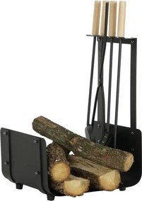 Set decorativ 4 figurine tip brad, stil industrial minimalist, culoare negru, din oțel și lemn de pin, „Woodshed”