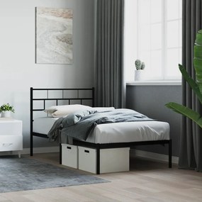 355652 vidaXL Cadru pat metalic cu tăblie, negru, 90x200 cm