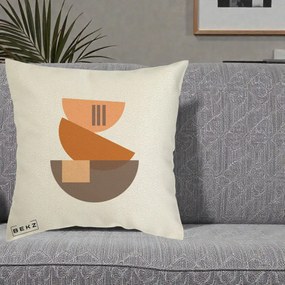 Perna Decorativa Geometric Bauhaus Boluri Portocaliu, 40x40 cm, Ecru, Husa Detasabila, Perna Inclusa, BEKZ®