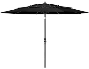 vidaXL Umbrelă de grădină cu 3 niveluri, stâlp aluminiu, negru, 3 m