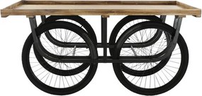 Masă consolă industrială vintage din lemn cu structură din metal și roți de bicicletă, 160×80×75 cm, „Market"