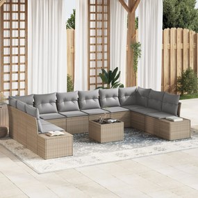 vidaXL Set de canapele pentru grădină cu pernă 11 pcs Bej Rattan poli