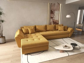 Colțar extensibil dumonde cu ladă de depozitare si sezut confortabil din spuma high-density, Loana XL Zoom Mustar 335x185 cm