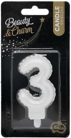 Numere Pearly Lumanare cifra 3 alba, lumanare tort