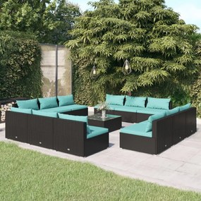 3101577 vidaXL Set mobilier de grădină cu perne, 13 piese, negru, poliratan