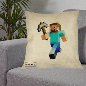Perna Personalizata Minecraft Steve cu Tarnacop, 40x40 cm, Crem, Husa Detasabila, Perna Inclusa, BEKZ®
