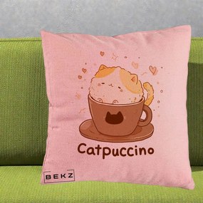 Perna Decorativa Catpuccino Pisica Cappuccino, 40x40 cm, Roz, Husa Detasabila, Perna Inclusa, BEKZ®