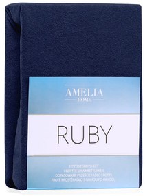 Cearșaf elastic pentru pat dublu AmeliaHome Ruby Siesta, 220-240 x 220 cm, albastru închis