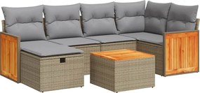 vidaXL Set canapele de grădină, 7 piese, cu perne, bej, poliratan