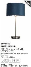 Veioza/Lampa de masa design modern Finn, nickel, teal