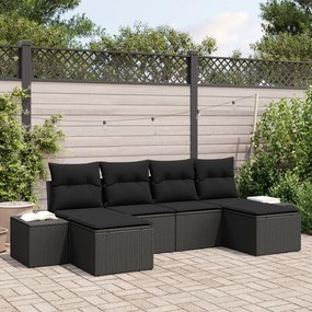 vidaXL Set de canapele pentru grădină cu pernă 6 pcs Negru Rattan poli