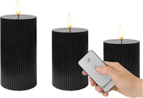Set de 3 lumânări LED BRILLO, alimentare 2x AA, negru, cu telecomandă