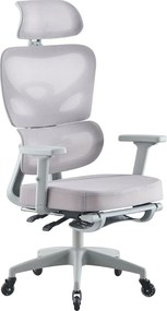 Scaun ergonomic, cotiere 3D, suport lombar adaptiv, spătar reglabil pe inaltime, tetiera 3D, suport pentru picioare, pivotant, Mesh, Gri