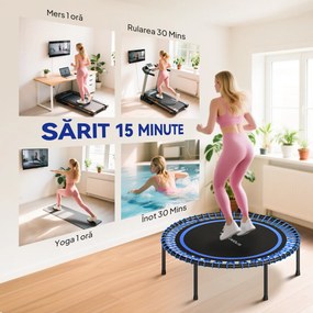 SPORTNOW Trambulină Elastică Fitness cu 36 de Corzi din Oțel și PP, Ø114x31 cm, Albastru | Aosom Romania