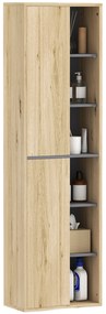 HOMCOM Coloană de Baie de Perete Dulap de Baie cu Compartimente Deschise și 2 Uși 40x24x141,5 cm Natural | Aosom Romania