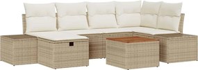 vidaXL Set de canapele pentru grădină cu pernă 7 pcs Bej Rattan poli