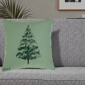 Perna Decorativa cu tematica de Craciun, Brad 2, 40x40 cm, Verde, Husa Detasabila, Perna Inclusa, BEKZ®