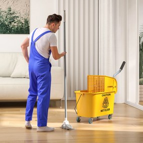 HOMCOM Găleată de spălat pardoseli 20L cu mop, storcător, roți și mâner Galben | Aosom Romania