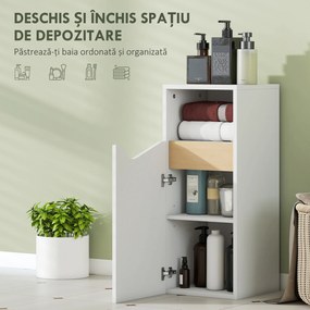 HOMCOM Dulăpior pentru Baie Îngust cu Ușă Amortizată și Raft Deschis, Mobilier Compact cu Rafturi Reglabile, pentru Bucătărie, Sufragerie sau Baie, 30x30x71,5 cm, Alb și Lemn Natur | Aosom Romania