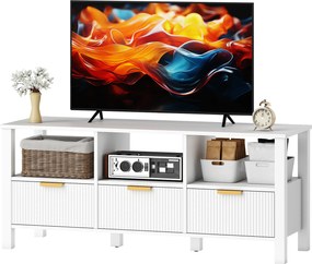 HOMCOM Comodă TV modernă cu 3 sertare şi 3 poliţe deschise pentru televizoare 109,2-139,7 cm 120x39,5x50 cm Alb | Aosom Romania