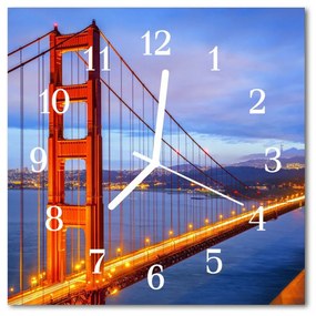 Ceas de perete din sticla pătrat Golden Gate Arhitectura Red