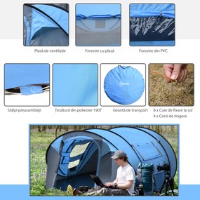 Outsunny Cort de Camping Pop Up pentru 2 Persoane cu 2 Uși, 4 Ferestre și Înveliș Impermeabil, 263.5x220x123 cm, Verde | Aosom Romania