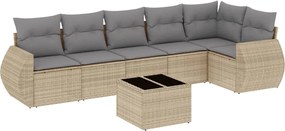 vidaXL Set canapele de grădină, 7 piese, cu perne, bej, poliratan