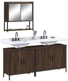 vidaXL Set mobilier de baie, 3 piese, stejar maro, lemn prelucrat