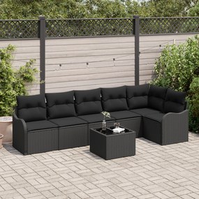 vidaXL Set de canapele pentru grădină cu pernă 7 pcs Negru Rattan poli