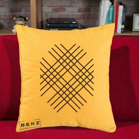 Perna Decorativa Geometric Grid, 40x40 cm, Galben, Husa Detasabila, Perna Inclusa, BEKZ®