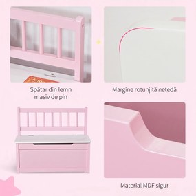 HOMCOM Bancă Depozitare Copii, Spătar, Piston Sigur, MDF, Roz | Aosom Romania