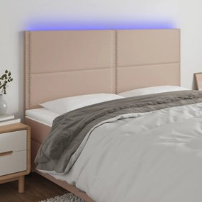 3122397 vidaXL Tăblie de pat cu LED, cappuccino, 200x5x118/128 cm, piele eco