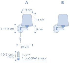 Aplică pentru copii STAR LIGHT 1xE27/60W/230V albastră Dalber 82219T