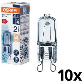 Set de 10 becuri halogen pentru cuptor HALOPIN G9, 25 W, 230 V, 2700 K - Osram