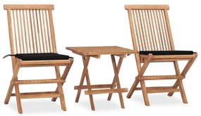 3063205 vidaXL Set mobilier exterior pliabil cu perne, 3 piese, lemn masiv tec