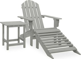 vidaXL Scaun de grădină Adirondack cu otoman & masă, gri, lemn brad